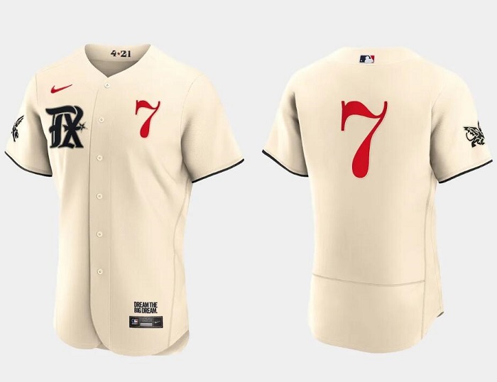 Men's Texas Rangers #7 Ivan Rodriguez Cream 2023 City Connect Flex Base Stitched Baseball Jersey Men's Texas Rangers #7 Ivan Rodriguez Cream 2023 City Connect Flex Base Stitched Baseball Jersey